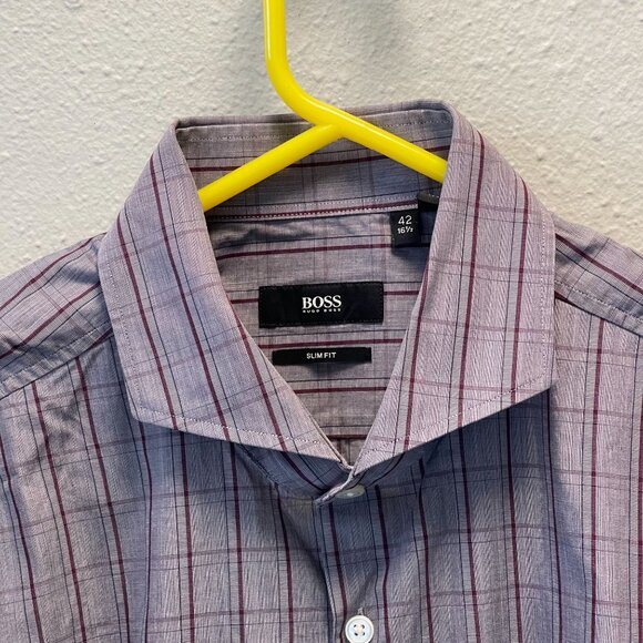 Hugo Boss Mens Slim Fit Long Sleeve Button-Down Shirt 42/16.5 Plaid Pattern - Picture 4 of 16